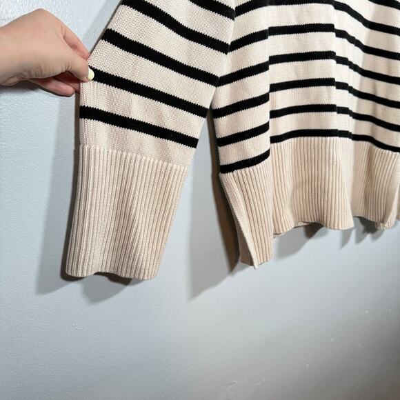 GAP Striped Crewneck Sweater Black Cream Pullover Cotton Fall Knit L Minimalist - Picture 5 of 7